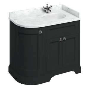 Burlington Floor Standing Corner Vanity Unit   Matt Black   Right Hand 1000mm with Carrara White Worktop