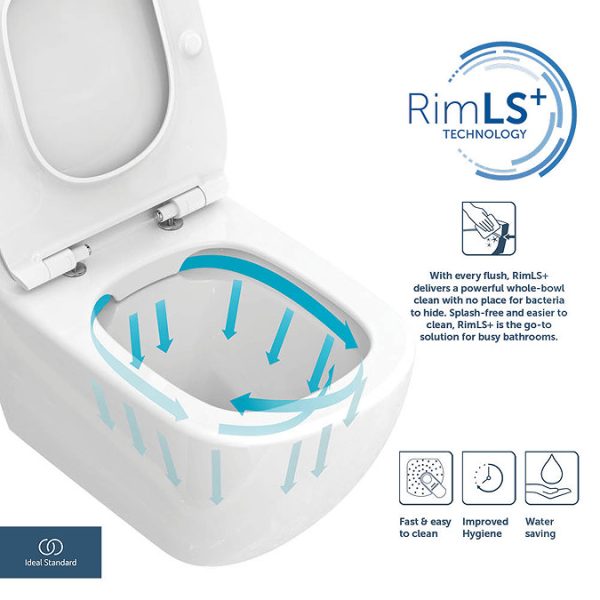 Ideal Standard i.Life B Rimless Toilet + Concealed WC Cistern with Wall Hung Frame (Chrome Flush Plate) - Image 2