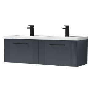 Roxbury Deco Fluted 1200mm Anthracite Grey Double Basin Vanity Unit   2 Drawer Unit with Matt Black Handles