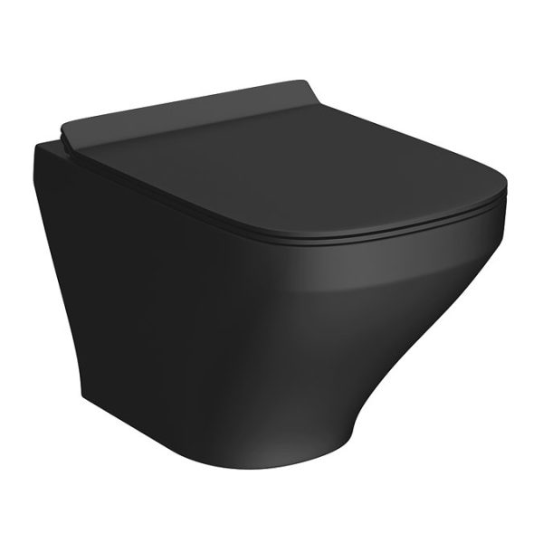 Nova Square Matt Black Wall Hung Toilet incl. Soft Close Seat - Image 3