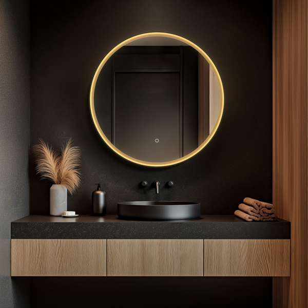 Roxbury Round 800mm Backlit LED Mirror with Demister Pad   Matt Black & Gold