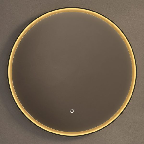 Roxbury Round 800mm Backlit LED Mirror with Demister Pad   Matt Black & Gold - Image 3