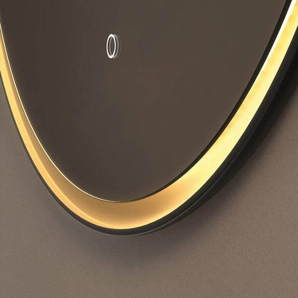 Roxbury Round 800mm Backlit LED Mirror with Demister Pad   Matt Black & Gold - Image 5