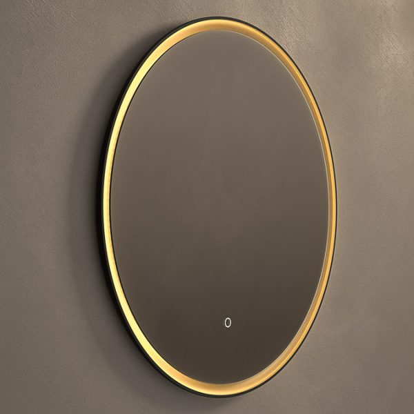 Roxbury Round 800mm Backlit LED Mirror with Demister Pad   Matt Black & Gold - Image 7