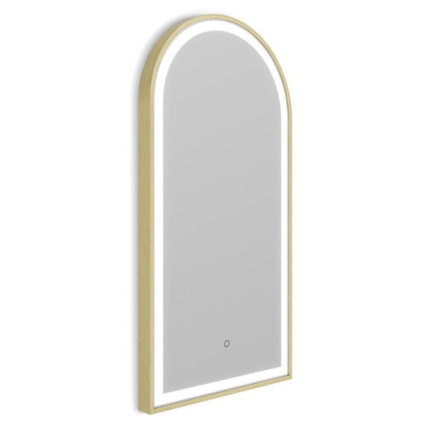 Roxbury Arch 500 x 1000mm Backlit LED Brushed Brass Mirror with Demister Pad - Image 4