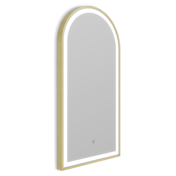 Roxbury Arch 400 x 800mm Backlit LED Brushed Brass Mirror with Demister Pad