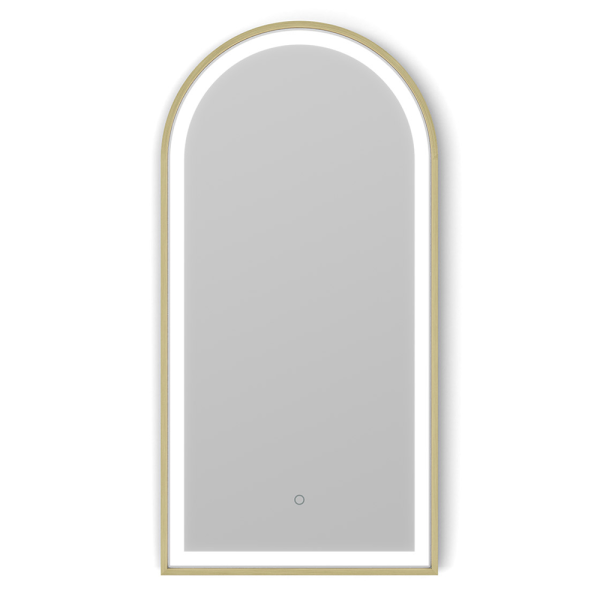 Roxbury Arch 500 x 1000mm Backlit LED Brushed Brass Mirror with Demister Pad