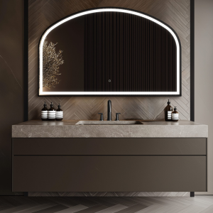 Roxbury Overmantle Arch 750mm x 1200mm Frontlit LED Matt Black Mirror with Demister Pad