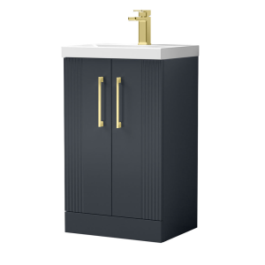 Roxbury Deco Fluted 500mm Anthracite Grey Vanity Unit   Floor Standing 2 Door Unit with Brushed Brass Handles