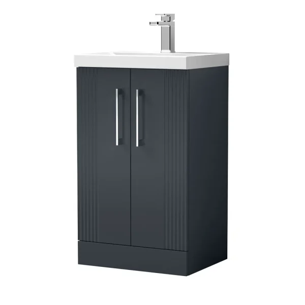 Roxbury Deco Fluted 500mm Anthracite Grey Vanity Unit   Floor Standing 2 Door Unit with Chrome Handles
