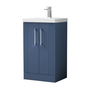 Roxbury Deco Fluted 500mm Blue Vanity Unit   Floor Standing 2 Door Unit with Chrome Handles