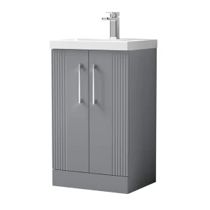Roxbury Deco Fluted 500mm Grey Vanity Unit   Floor Standing 2 Door Unit with Chrome Handles