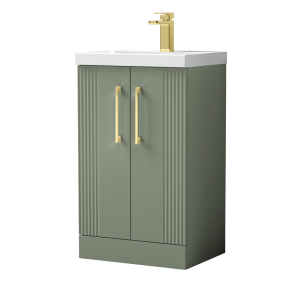 Roxbury Deco Fluted 500mm Green Vanity Unit   Floor Standing 2 Door Unit with Brushed Brass Handles