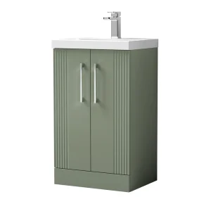 Roxbury Deco Fluted 500mm Green Vanity Unit   Floor Standing 2 Door Unit with Chrome Handles