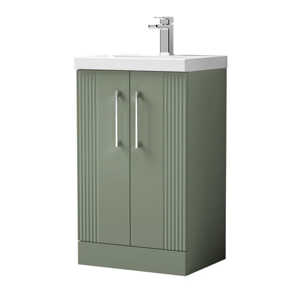 Roxbury Deco Fluted 500mm Green Vanity Unit   Floor Standing 2 Door Unit with Chrome Handles
