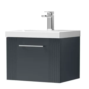 Roxbury Deco Fluted 500mm Anthracite Grey Vanity Unit   Wall Hung Single Drawer Unit with Chrome Handle