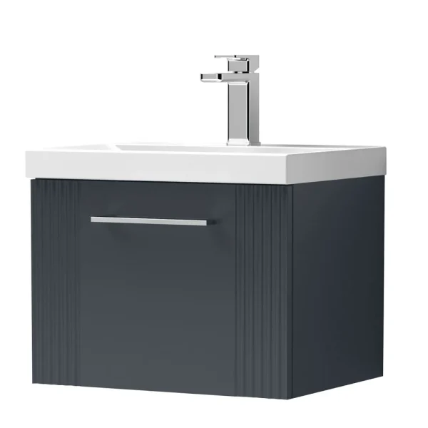 Roxbury Deco Fluted 500mm Anthracite Grey Vanity Unit   Wall Hung Single Drawer Unit with Chrome Handle