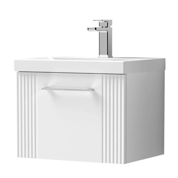 Roxbury Deco Fluted 500mm White Vanity Unit   Wall Hung Single Drawer Unit with Chrome Handle