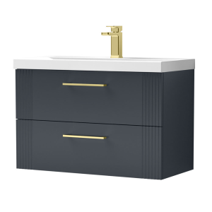 Roxbury Deco Fluted 800mm Anthracite Grey Vanity Unit   Wall Hung 2 Drawer Unit & Brushed Brass Handles