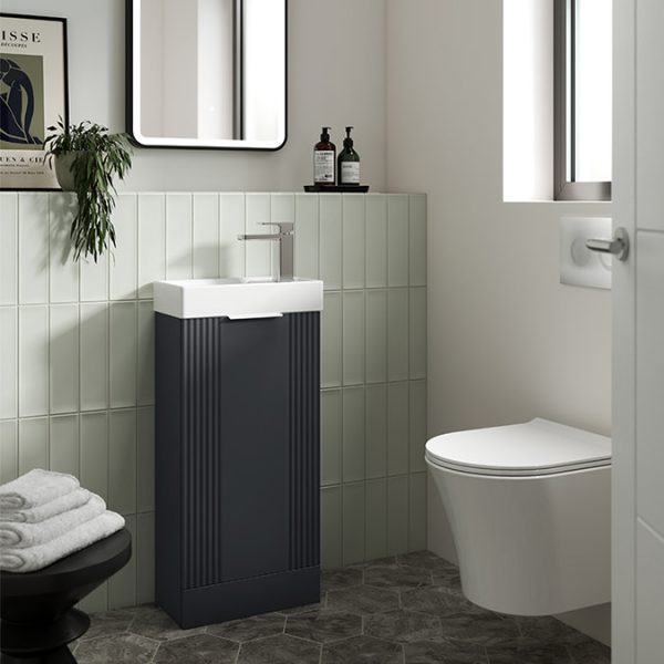 Roxbury Deco Fluted 400mm Anthracite Grey Floor Standing Cloakroom Vanity Unit - Image 2