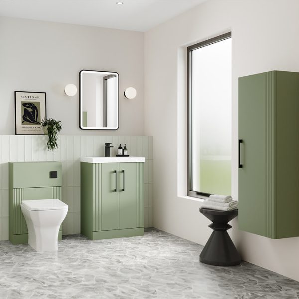 Roxbury Deco Fluted 600mm Green Vanity Unit   Floor Standing 2 Door Unit with Matt Black Handles - Image 5