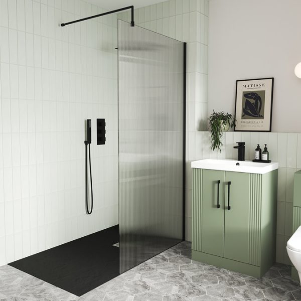 Roxbury Deco Fluted 600mm Green Vanity Unit   Floor Standing 2 Door Unit with Matt Black Handles - Image 6