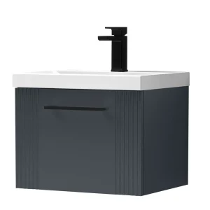 Roxbury Deco Fluted 500mm Anthracite Grey Vanity Unit   Wall Hung Single Drawer Unit with Matt Black Handle