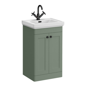 Roxbury Traditional 500mm Satin Green Vanity Unit   Floor Standing 2 Door Unit with Matt Black Handles