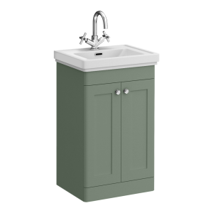 Roxbury Traditional 500mm Satin Green Vanity Unit   Floor Standing 2 Door Unit with Chrome Handles