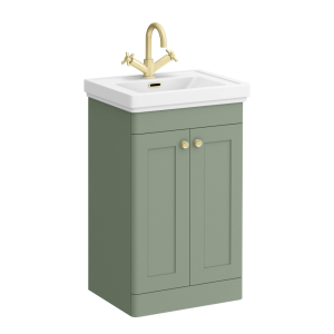 Roxbury Traditional 500mm Satin Green Vanity Unit   Floor Standing 2 Door Unit with Brushed Brass Handles