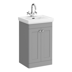 Roxbury Traditional 500mm Satin Grey Vanity Unit   Floor Standing 2 Door Unit with Chrome Handles