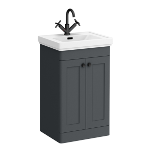Roxbury Traditional 500mm Satin Anthracite Vanity Unit   Floor Standing 2 Door Unit with Matt Black Handles