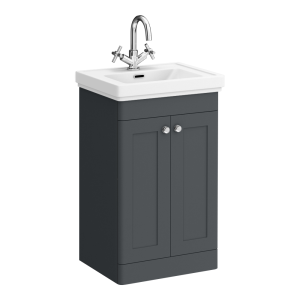 Roxbury Traditional 500mm Satin Anthracite Vanity Unit   Floor Standing 2 Door Unit with Chrome Handles
