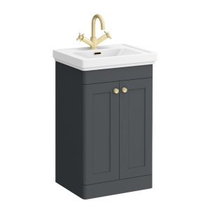 Roxbury Traditional 500mm Satin Anthracite Vanity Unit   Floor Standing 2 Door Unit with Brushed Brass Handles