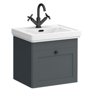 Roxbury Traditional 500mm Satin Anthracite Vanity Unit   Wall Hung Single Drawer Unit with Matt Black Handle