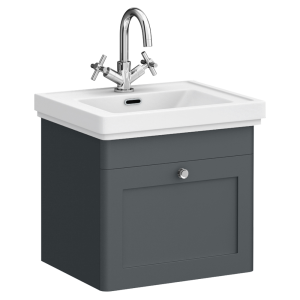 Roxbury Traditional 500mm Satin Anthracite Vanity Unit   Wall Hung Single Drawer Unit with Chrome Handle