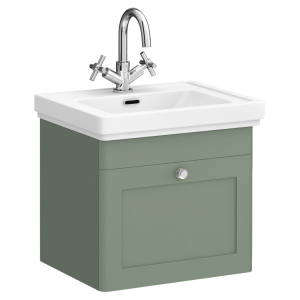 Roxbury Traditional 500mm Satin Green Vanity Unit   Wall Hung Single Drawer Unit with Chrome Handles
