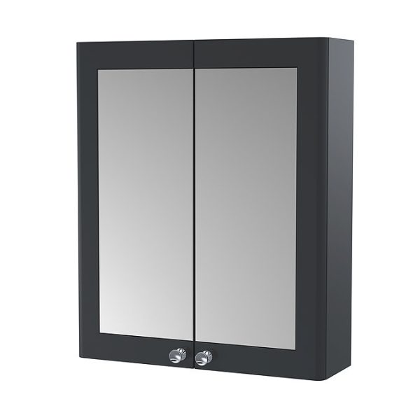 Roxbury Traditional 600mm Satin Anthracite Mirror Cabinet with Chrome Handles - Image 3