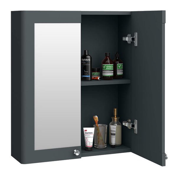 Roxbury Traditional 600mm Satin Anthracite Mirror Cabinet with Chrome Handles - Image 2
