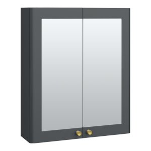 Roxbury Traditional 600mm Satin Anthracite Mirror Cabinet with Brushed Brass Handles