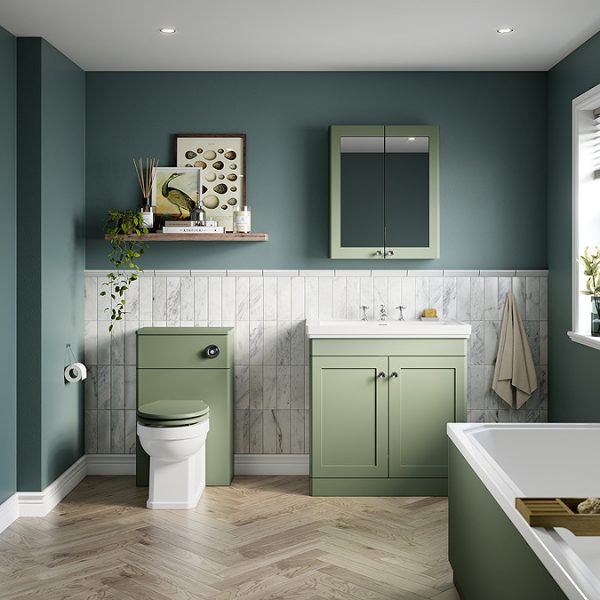 Roxbury Traditional 600mm Satin Green Mirror Cabinet with Chrome Handles - Image 3