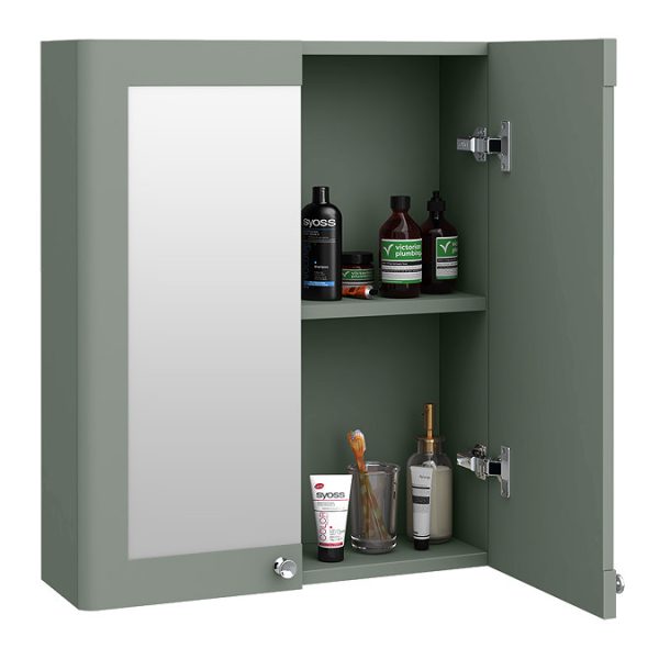 Roxbury Traditional 600mm Satin Green Mirror Cabinet with Chrome Handles - Image 2