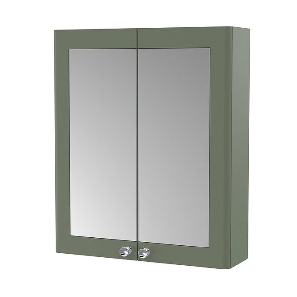 Roxbury Traditional 600mm Satin Green Mirror Cabinet with Chrome Handles - Image 4