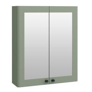 Roxbury Traditional 600mm Satin Green Mirror Cabinet with Matt Black Handles