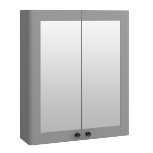 Roxbury Traditional 600mm Satin Grey Mirror Cabinet with Matt Black Handles
