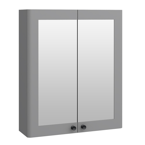Roxbury Traditional 600mm Satin Grey Mirror Cabinet with Matt Black Handles