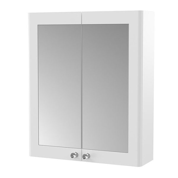 Roxbury Traditional 600mm Satin White Mirror Cabinet with Chrome Handles - Image 3