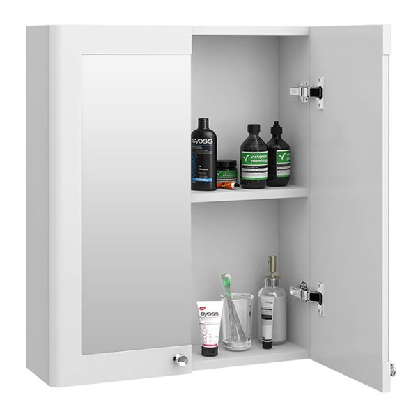Roxbury Traditional 600mm Satin White Mirror Cabinet with Chrome Handles - Image 2