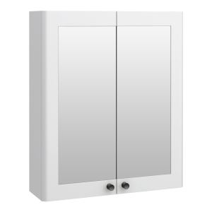 Roxbury Traditional 600mm Satin White Mirror Cabinet with Matt Black Handles