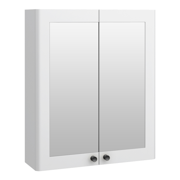 Roxbury Traditional 600mm Satin White Mirror Cabinet with Matt Black Handles